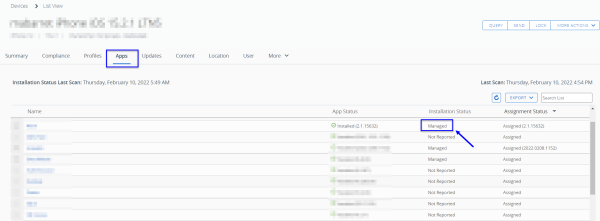 Device Details View - Installed Apps (Managed)